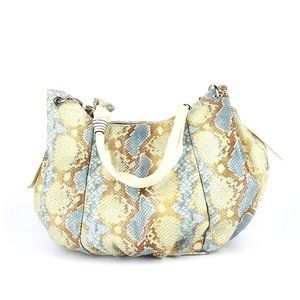 Cavalcanti Genuine Leather Shoulder Bag Snakeskin Print Blue Cream Python Boho